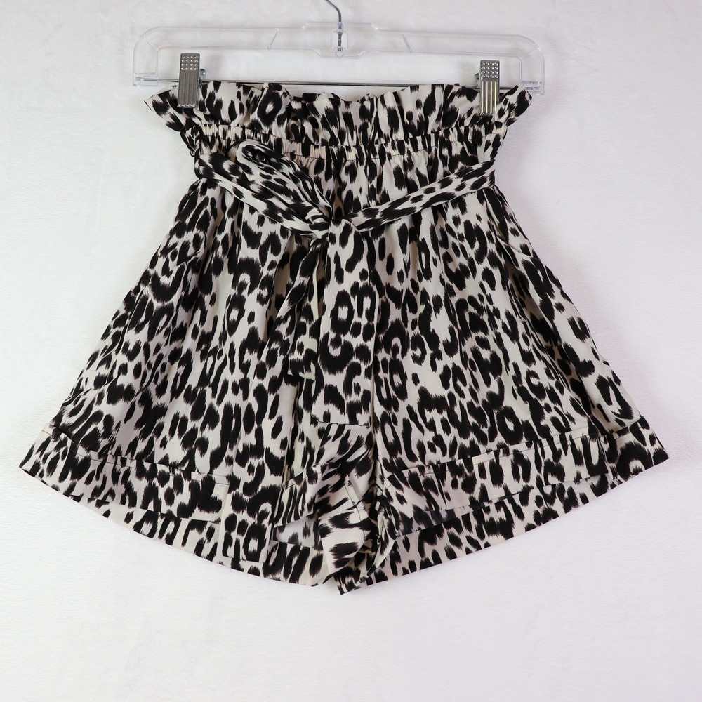TYCHE Leopard Print Paper Bag Shorts, Size‎ Small